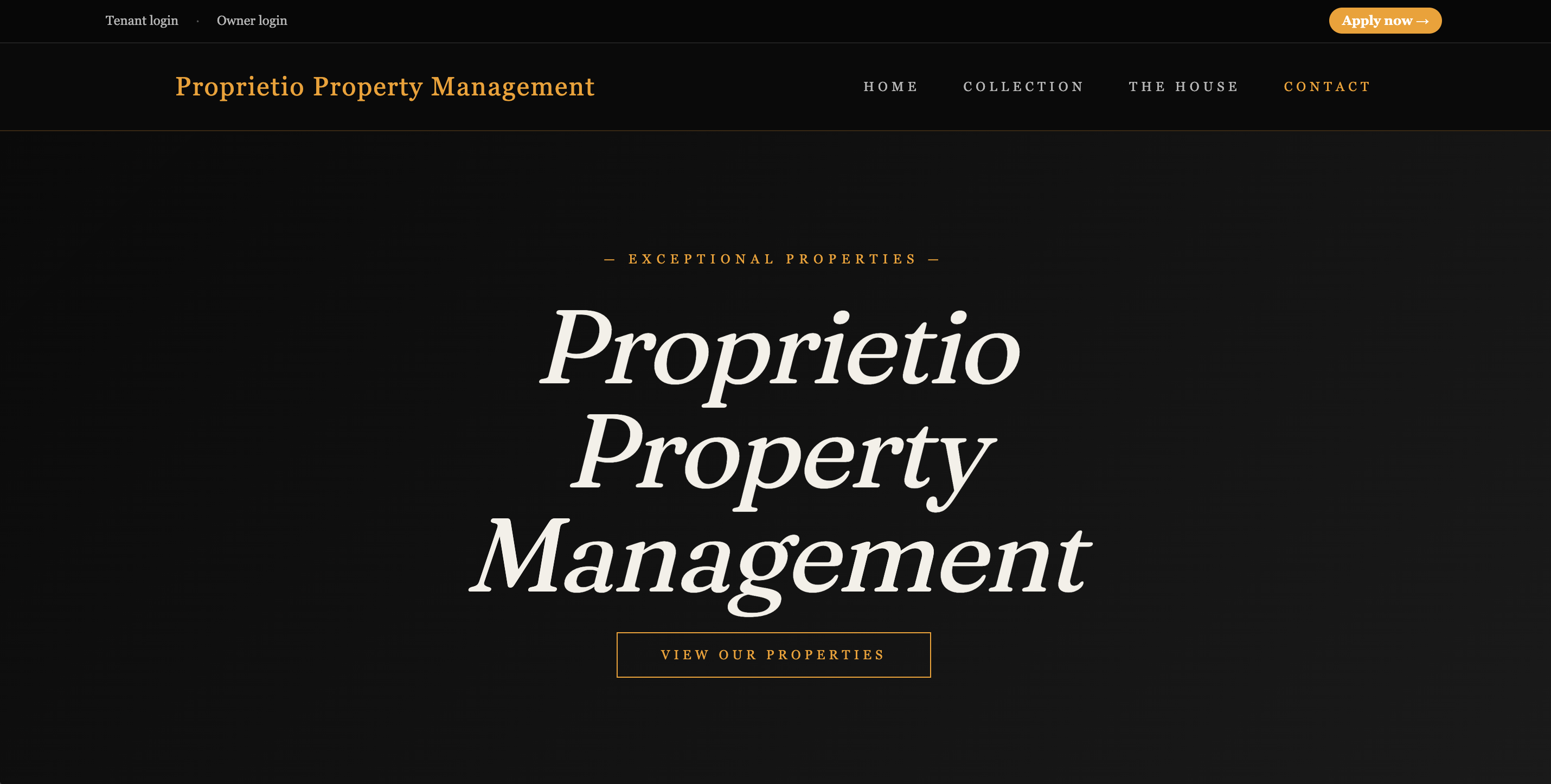 Published agency website — Coastal template, dark serif theme with hero, navigation, and Apply now CTA